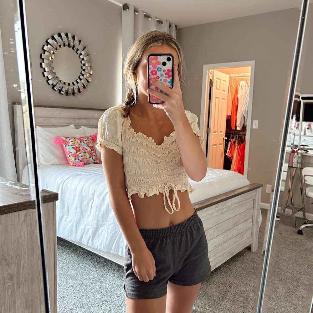 cream cropped blouse